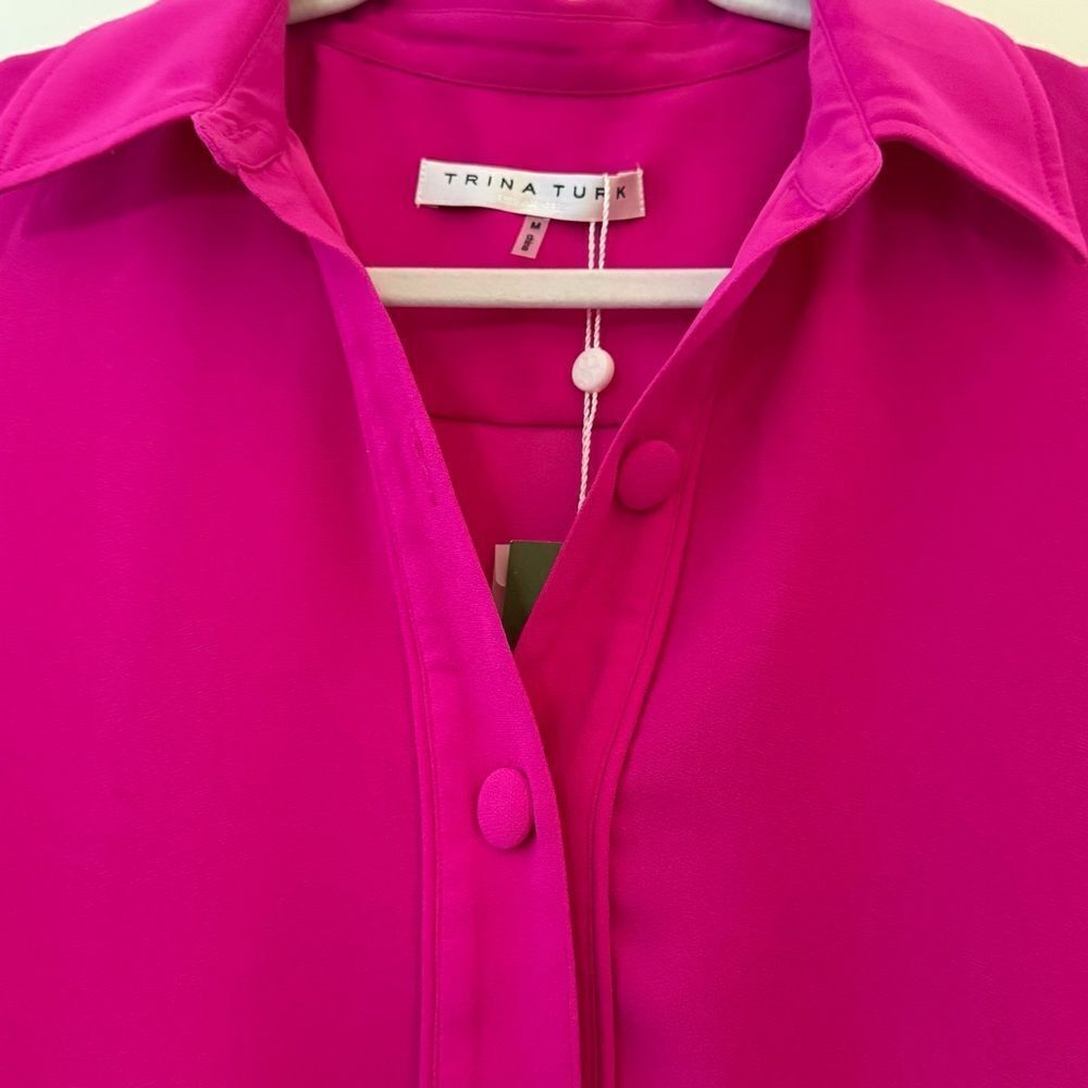 Trina Turk Pink Collared Portrait Shirt Dress Size Medium NWT - Picture 7 of 11